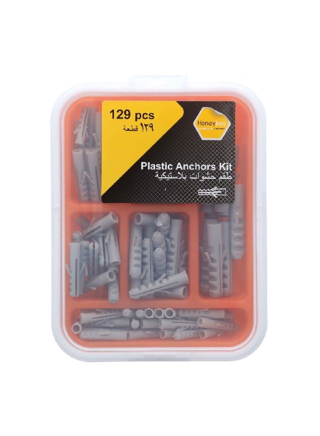 HoneyBee 129-Piece Plastic Anchor Kit Grey 20.8 x 4.3 x 14.1 cm AS6980-006 - Image 1